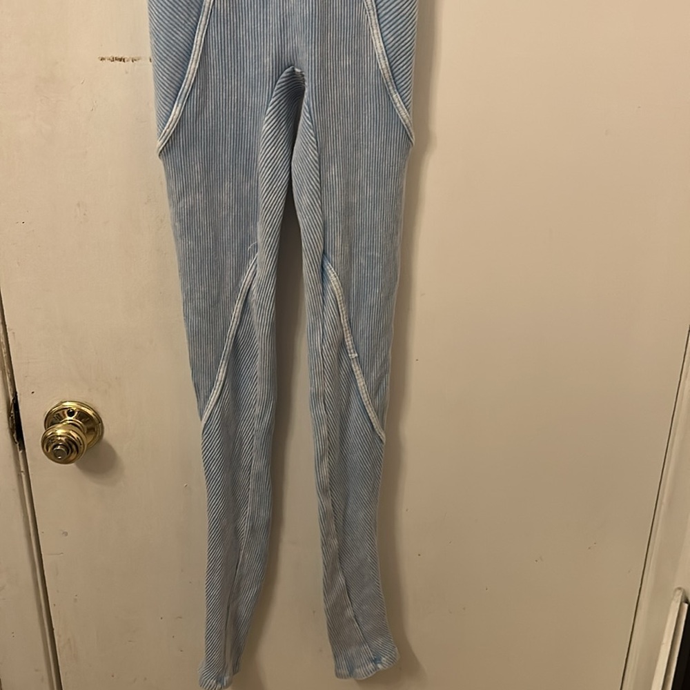 NWT boutique romper 1 piece runsie Light Blue Ribbed Jumpsuit short sleeve - Picture 9 of 9